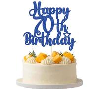 Gyufise 1Pc Happy 70th Birthday Cake Topper Glitter 70 & Fabulous Cheers to 70 Years 70th Birthday Cake Pick for Celebrating 70th Birthday Anniversary Party Cake Decorations Supplies Blue
