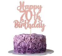 Gyufise 1Pc Happy 70th Birthday Cake Topper Glitter 70 & Fabulous Cheers to 70 Years 70th Birthday Cake Pick for Celebrating 70th Birthday Anniversary Party Cake Decorations Supplies Rose Gold