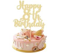 Gyufise 1Pc Happy 8th Birthday Cake Topper - Glitter 8 & Fabulous Cheers to 8 Years Old - Cake Pick for Celebrating Anniversary Party Decorations Supplies Gold