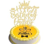 Gyufise 1PC Happy Birthday Daddy Cake Topper Gold Glitter Best Dad Happy Father's Day Cake Pick for Dad Birthday Happy Father's Day Party Cake Decorations Supplies