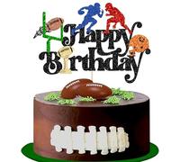 Gyufise 1Pc Happy Birthday Football Cake Topper American Football Cake Decorations for Touchdown Sport Lover Man Boy Birthday Rugby Party Decorations Supplies Black