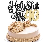 Gyufise 1Pc Holy Shit You are 40 Cake Topper Glitter Happy 40th Birthday Cake Pick for Cheers to 40 Years Old Funny 40th Birthday Party Cake Decorations Supplies