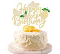 Gyufise 1Pc Lemon Happy Birthday Cake Topper Assembled Glitter Fruit Theme Lemonade Party Cake Pick Decorations for Lemon Theme Baby Shower Kids Boys Girls Birthday Party Supplies Yellow