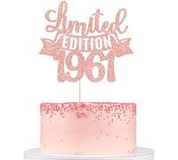 Gyufise 1Pc Limited Edition 1961 Cake Topper Rose Gold Glitter Happy 65th Birthday Party Cake Decoration Supplies Cheer to 65 Years Cake Bunting Decor for 65th Birthday Party Photo Booth Props