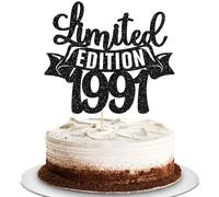 Gyufise 1Pc Limited Edition 1991 Cake Topper Glitter Thirty Five Happy 35th Birthday Cake Topper Cheers to 35 Years Cake Pick Decoration for 35th Anniversary Party Cake Decorations Supplies Black