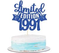 Gyufise 1Pc Limited Edition 1991 Cake Topper Glitter Thirty Five Happy 35th Birthday Cake Topper Cheers to 35 Years Cake Pick Decoration for Anniversary Party Cake Decorations Supplies Blue
