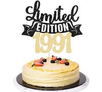 Gyufise 1Pc Limited Edition 1991 Cake Topper Glitter Thirty Five Happy 35th Birthday Cake Topper Cheers to 35 Years Cake Pick Decoration for Anniversary Party Cake Decorations Supplies Black Gold