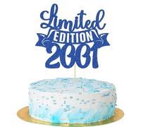Gyufise 1Pc Limited Edition 2001 Cake Topper Glitter Twenty Five Happy 25th Birthday Cake Topper Cheers to 25 Years Cake Pick Decoration for Anniversary Party Cake Decorations Supplies Blue