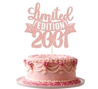 Gyufise 1Pc Limited Edition 2001 Cake Topper Glitter Twenty Five Happy 25th Birthday Cake Topper Cheers to 25 Years Cake Pick Decoration for Anniversary Party Cake Decorations Supplies Rose Gold