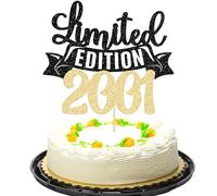 Gyufise 1Pc Limited Edition 2001 Cake Topper Glitter Twenty Five Happy 25th Birthday Cake Topper Cheers to 25 Years Cake Pick Decoration for Anniversary Party Cake Decorations Supplies Black Gold