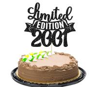 Gyufise 1Pc Limited Edition 2001 Cake Topper Glitter Twenty Five Happy 25th Birthday Cake Topper Cheers to 25 Years Cake Pick Decoration for Anniversary Party Cake Decorations Supplies Black