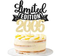 Gyufise 1Pc Limited Edition 2005 Cake Topper Glitter Twenty One Happy 21st Birthday Cake Topper Cheers to 21 Years Cake Pick Decoration for Anniversary Party Cake Decorations Supplies Black Gold