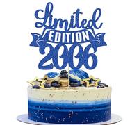 Gyufise 1Pc Limited Edition 2006 Cake Topper Glitter Twenty Happy 20th Birthday Cake Topper Cheers to 20 Years Cake Pick Decoration for Anniversary Party Cake Decorations Supplies Blue