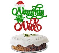 Gyufise 1Pc Naughty Or Nice Cake Topper Red Green Glitter Santa Hat Snowflake Christmas Cake Decoration for Naughty Merry Christmas Theme Birthday Baby Shower Party Happy New Year Party Supplies