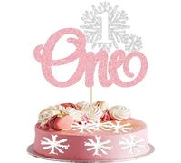 Gyufise 1Pc One Snowflake Cake Topper Glitter Winter Frozen Theme First Birthday Snowflake One Cake Pick for Winter Onederland Baby Shower Kids 1st Birthday Party Cake Decorations Supplies Pink