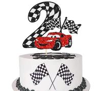 Gyufise 1Pc Race Car 2nd Cake Topper Glitter Two Fast Cake Topper Racing Car Birthday Cake Decoration for Racing Car Checkered Flag Themed Girl Boy 2 Years Birthday Party Decoration