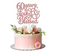 Gyufise 1Pc Rose Gold Glitter 60 Years Love and Blessed Cake Topper Cheers to 60 Years Happy 60th Cake Topper for 60th Birthday Wedding Anniversary Party Decoration Suppliers