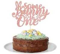 Gyufise 1Pc Rose Gold Glitter Some Bunny is One Cake Topper Happy Easter Rabbit Ears Spring Theme for Kids Boy Girl First Birthday Party Supplies