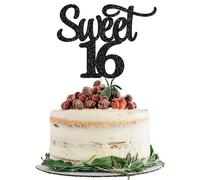 Gyufise 1Pc Sweet Teenager 16 Cake Topper Black Glitter 16th Birthday Cake Pick Decorations for Cheers to 16 Years Old 16th Birthday Party Cake Decorations Supplies