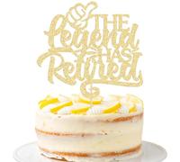 Gyufise 1Pc the Legend has Retired Cake Topper Gold Glitter Goodbye Tension Hello Pension Cake Pick Happy Retirement Cake Decorations for Farewell Retired Party Decor Supplies Gold