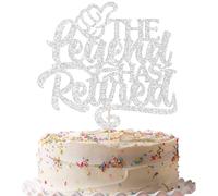 Gyufise 1Pc the Legend has Retired Cake Topper Gold Glitter Goodbye Tension Hello Pension Cake Pick Happy Retirement Cake Decorations for Farewell Retired Party Decor Supplies Silver