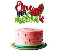 Gyufise 1Pc Watermelon 1st Birthday Cake Topper Glitter One in a Melon Cake Pick for Summer Fruit Watermelon Themed First Birthday Baby Shower Kids 1st Birthday Party Decorations Red