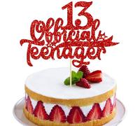 Gyufise 1Pcs 13 Official Teenager Cake Topper Glitter 13th Birthday Cake Pick Decorations for Teen 13th Birthday Party Supplies Red