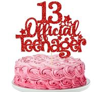 Gyufise 1Pcs 13 Official Teenager Cake Topper Glitter Happy 13th Birthday Cake Pick Decorations for Teen Cheers to 13 Years Birthday Party Supplies Red