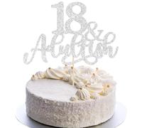 Gyufise 1Pcs 18 & Adult-ish Cake Topper Glitter 18 and Adult-ish Cake Pick Decorations Time to Adult Eighteen Birthday Cake Decor for Happy 18th Birthday Party Decoration Supplies Silver