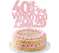 Gyufise 1Pcs 40 is Fine When You Look 29 Cake Topper Glitter Funny 40th Birthday Cake Topper 40 and Fabulous Happy 40th Birthday Party Decorations Supplies Pink