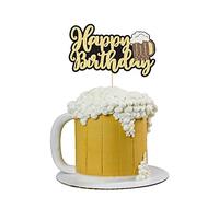 Gyufise 1Pcs Beer Mug Happy Birthday Cake Topper Glitter Cheers Beers Cake Decoration for Celebrating Glorymoment Beer Theme Birthday Theme Party Supplies