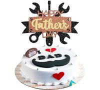 Gyufise 1Pcs Black Glittery Happy Father's Day Cake Topper Tool Construction Dad Happy Birthday Cake Decorations Super Best Dad Ever Decor Topper for Dad Birthday Father's Day Party Decoration