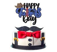 Gyufise 1Pcs Black Glittery Happy Father's Day Cake Topper with Tie Hat Dad Happy Birthday Cake Decorations Super Dad Best Dad Ever Decor Topper for Happy Father's Day Theme Party Cake Decorations