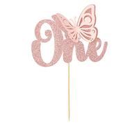Gyufise 1Pcs Butterfly Cake Topper - Rose Gold Glitter Baby Shower 1st Birthday Cake Pick Decorations