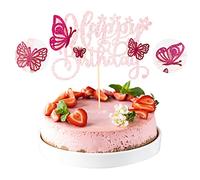 Gyufise 1Pcs Butterfly Cake Toppers 3D Butterfly Cupcake Topper for Girls Women's Happy Birthday Cake Topper Birthday Cake Decorations Butterfly Party Decorations Light Pink Rose Red