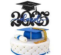Gyufise 1Pcs Class of 2025 Cake Topper Glitter Congrats Grad Cap 2025 Graduation Cake Pick for 2025 Graduation Theme High School Boys Girls Graduate Party Cake Decorations Supplies Blue