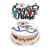 Gyufise 1Pcs Congrats Nurse Cake Topper Glitter Nursing 2023 Graduation Cake Pick Decoration for Medical Rn Theme 2023 Graduation Birthday Party Cake Decorations Supplies Black