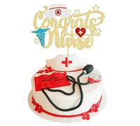 Gyufise 1Pcs Congrats Nurse Cake Topper with Glitter Nurse Cap 2023 Graduation Nursing Cake Pick for Medical Rn Theme 2023 Graduation Birthday Party Cake Decorations Supplies Gold