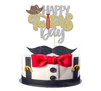 Gyufise 1Pcs Father's Day Cake Topper Happy Father's Day Best Dad Ever Cupcake Topper Birthday Party Cake Decorations Toppers Picks for Father's Birthday Party Supply Silver Glitter