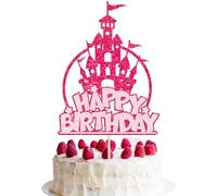 Gyufise 1Pcs Frozen Castle Birthday Cake Topper Glitter Princess Cake Decoration Snowflake Frozen Theme Castle Cake Topper for Winter Wonderland Christmas Party Supplies Pink Rose Red