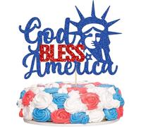 Gyufise 1Pcs God Bless America Cake Topper Happy July 4th Cake Decorations for Patriotic Birthday 2022 Independence Day Party Decorations