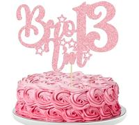 Gyufise 1Pcs Happy 13th Birthday Cake Topper, Glitter Officially Teenager 13 Cake Decor, Bro I'm 13, Teens Funny 13th Birthday Party Decorations Pink