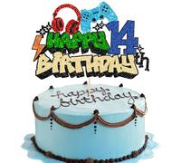Gyufise 1Pcs Happy 14th Birthday Cake Topper Glitter Video Game Cake Pick Game On Controllers Fourteen Cheers to 14 Years Cake Decoration for Game Theme Happy 14th Birthday Party Supplies