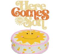 Gyufise 1Pcs Here Comes The Son Baby Shower Cake Topper Glitter Here Comes The Son Baby Shower Cake Decorations for Sunshine Baby Shower Decorations Boho Sunshine Retro Boy Baby Shower Party Supplies