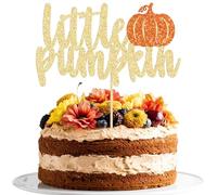 Gyufise 1Pcs Little Pumpkin Cake Topper Gold Glitter Little Pumpkin Fall Baby Shower Cake Decoration for Birthday Halloween Thanksgiving Pumpkin Party Decorations Supplies…