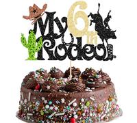 Gyufise 1Pcs My 6th Rodeo Cake Topper Brown Glitter Cactus Six Birthday Cake Pick Decoration for Western Little Cowboy Theme Baby Shower Kids 6th Birthday Party Cake Decorations Supplies