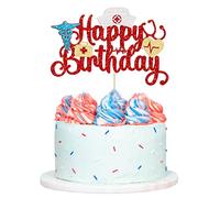 Gyufise 1Pcs Nursing Happy Birthday Cake Topper Glitter Nurse Birthday Cake Pick Medical Rn Theme Cake Decoration for Nurse Birthday Party Decorations Supplies Red
