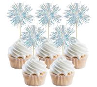 Gyufise 20Pcs Foil Firework Cupcake Toppers Sparkle Tinsel Cake Toppers Tinsel Drink Cake Decoration Cocktail Picks for Birthday Wedding Graduation Party Supplies Laser White