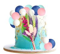 Gyufise 21 Pack Flower Boho Cake Topper Ball Cake Decorations Palm Leaves Plants Cake Decor for Girl Bohemian Princess Theme Wedding Baby Shower Birthday Party Supplies Blue Pink