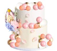 Gyufise 21 Pack Flower Boho Cake Topper Ball Cake Decorations Palm Leaves Plants Cake Decor for Girl Bohemian Princess Theme Wedding Baby Shower Birthday Party Supplies Pink